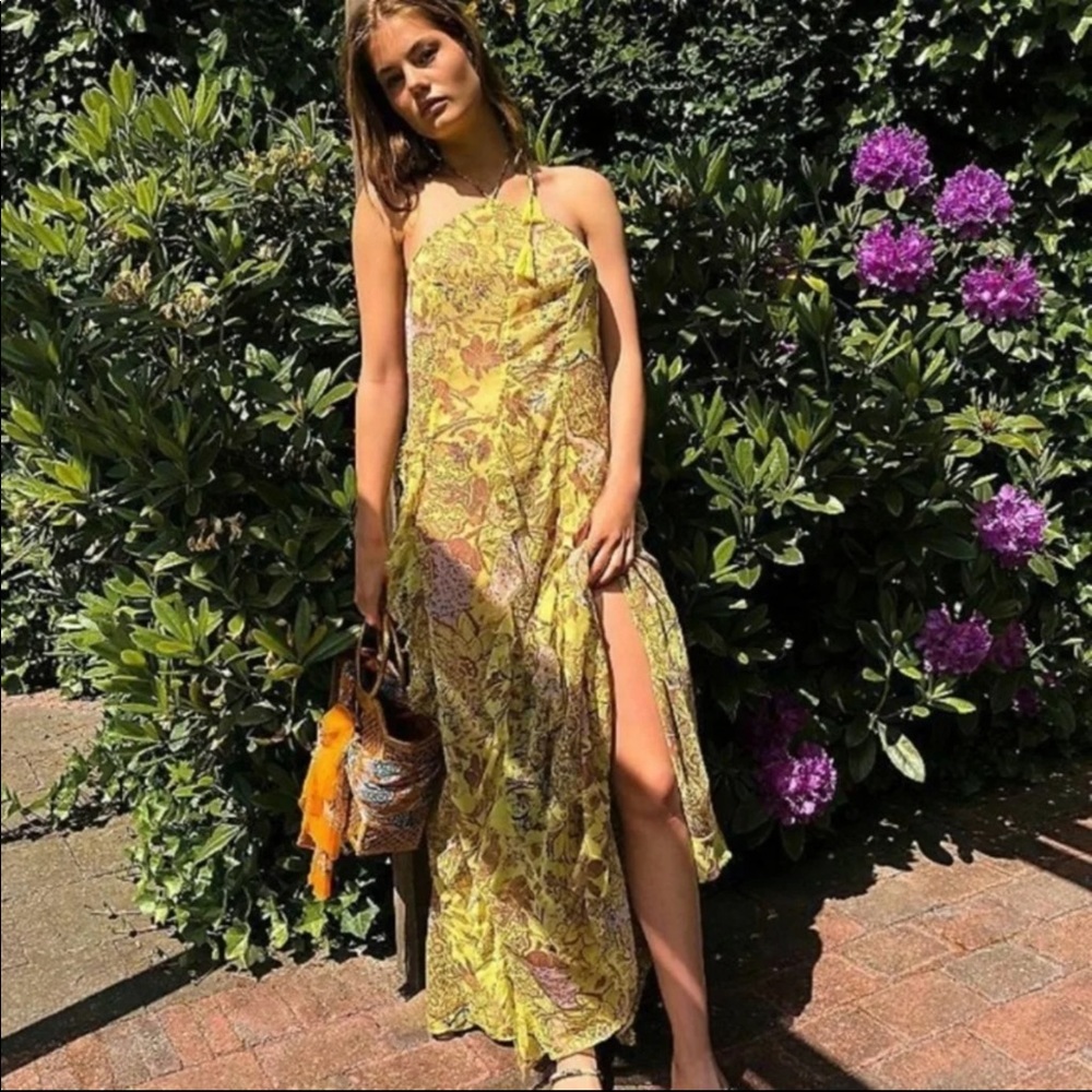 Free People Yellow Floral Halter Maxi Dress